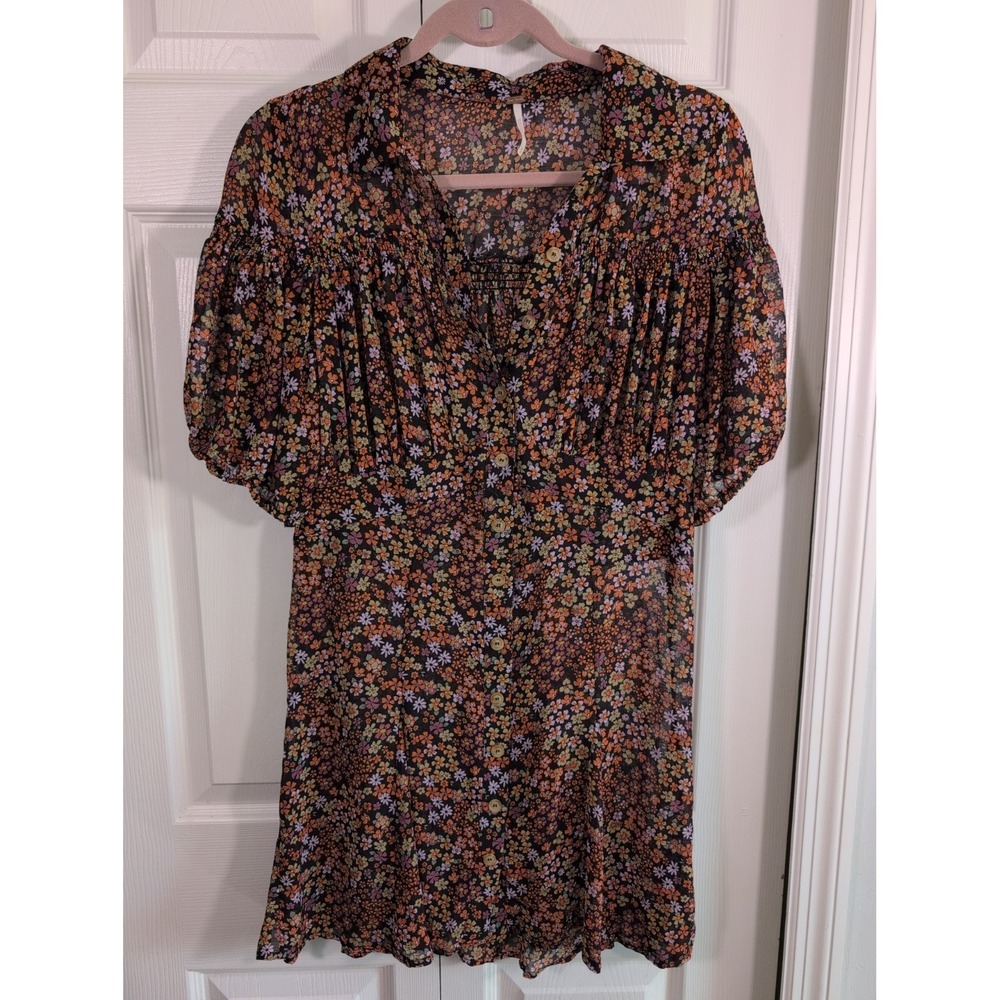 Free People Women Floral Short Sleeve Mini Dress Size M Retail $128